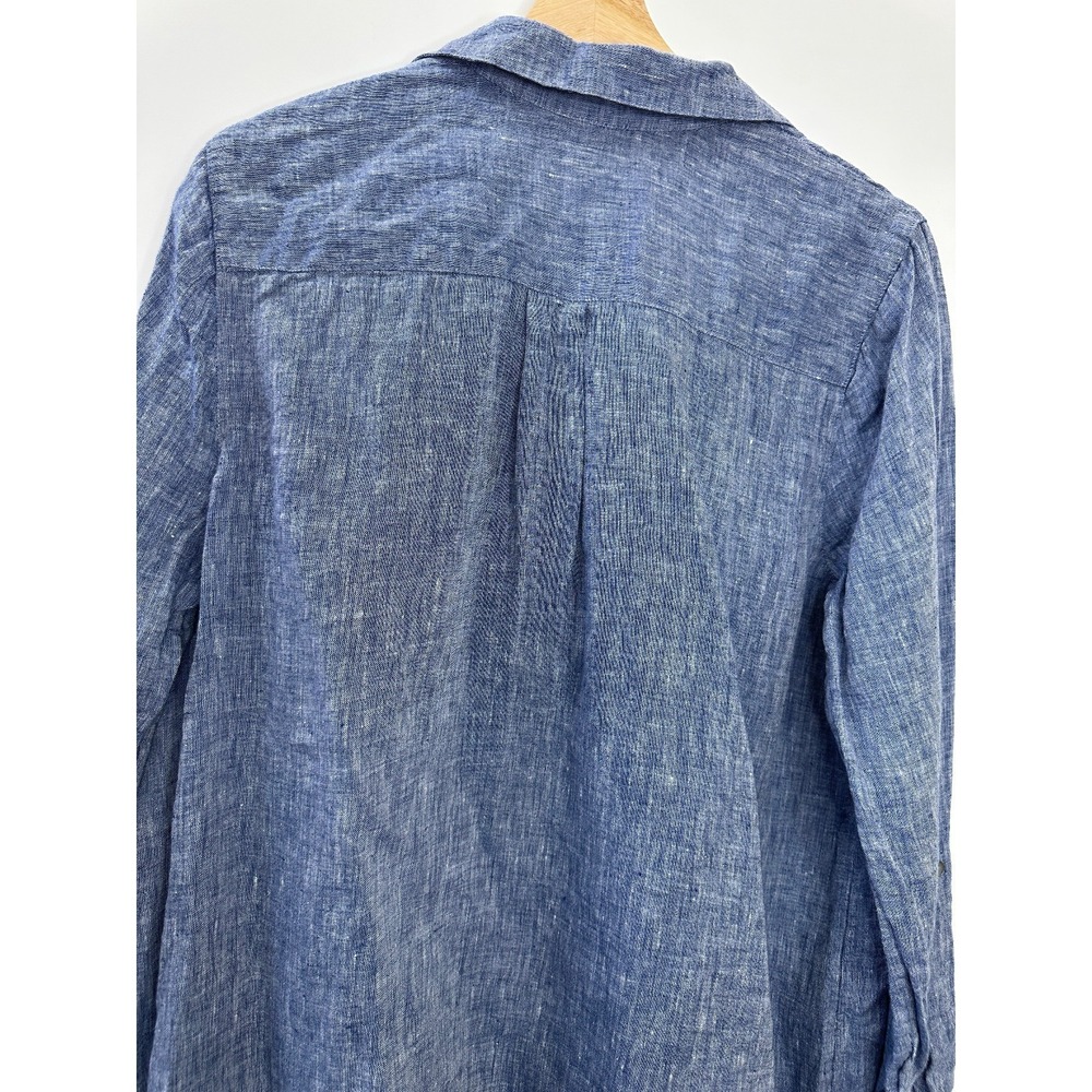 J Jill x Love Linen Roll Tab Pocket Top Medium Blue Lagonlook Coastal Beachy - Picture 8 of 14